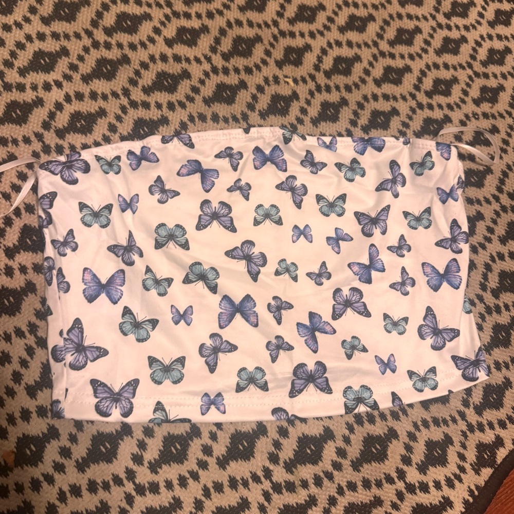 Butterfly White and Blue Crop Top